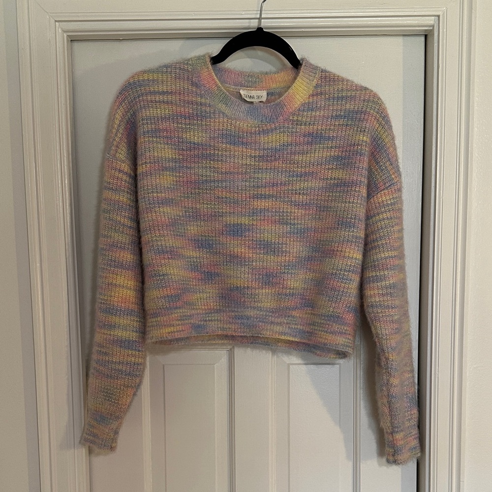 Sienna Sky Pastel Multicolor Cropped Women's Sweater small